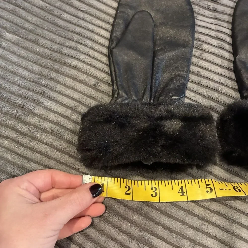 VTG Wilsons Women's Gloves Black Faux Fur Cuff Leather Fleece Large